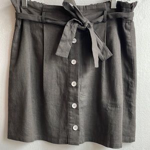 Fika Brand paper bag elastic waist button front linen blend skirt size small